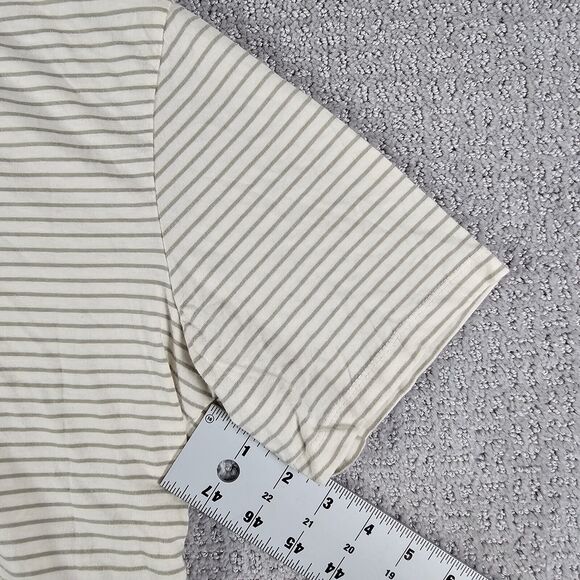Zara Shirt Womens Large Off White Short Sleeve Basic Crew Neck Striped Ladies - Picture 7 of 8